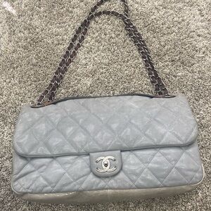 Chanel Gray Iridescent Glitter Quilted Rectangular Classic Flap Bag In the Mix